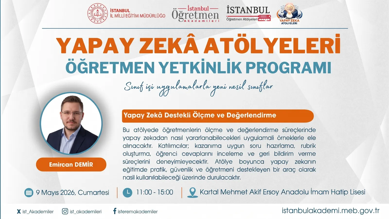 İstanbul Öğretmen Akademileri Yapay Zekâ Atölyeleri program duyurusu